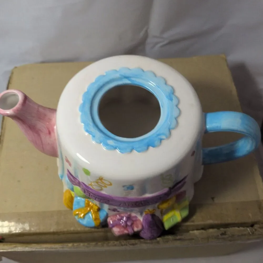 Vintage Lillian Vernon Happy Birthday Ceramic Teapot With Original Box